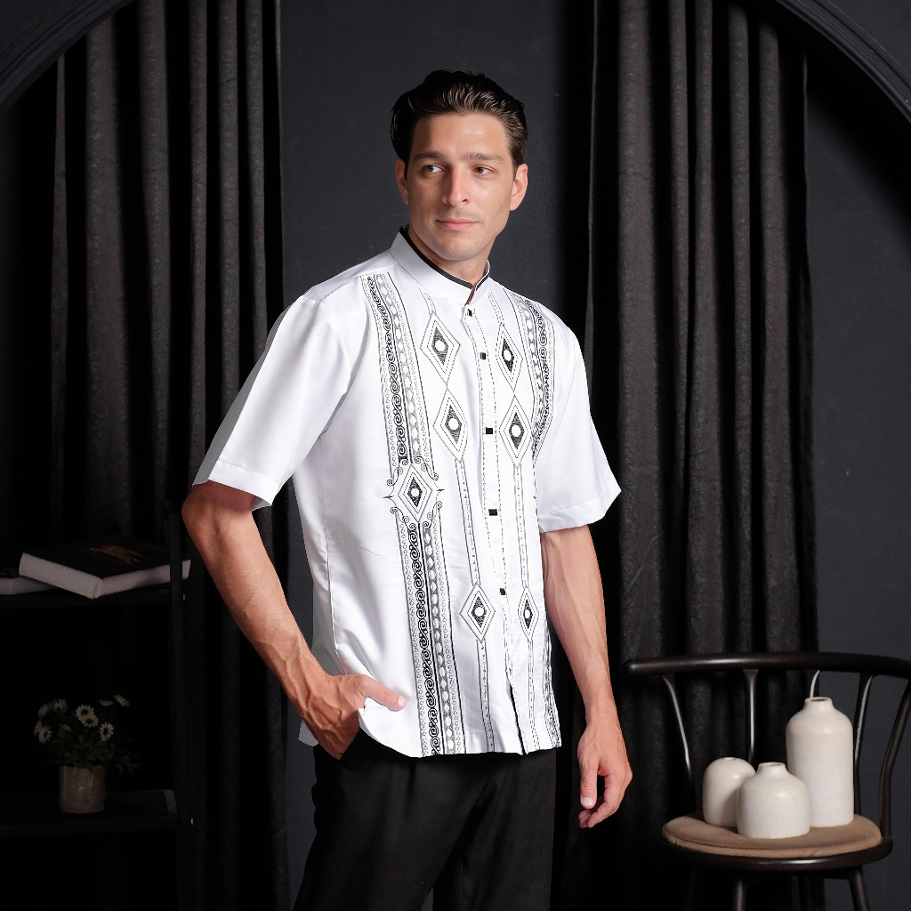 Koko Bordir Lengan Pendek Premium - Baju Koko Pria Lengan Pendek Bordir