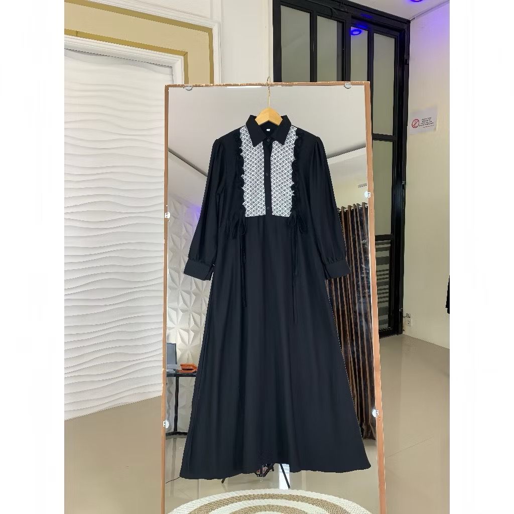 GAMIS BEYRA DRESS BRUKAT WANITA LEBARAN REMAJA KEKINIAN - GAMIS TILE BROKAT DEWASA POLO LINEN