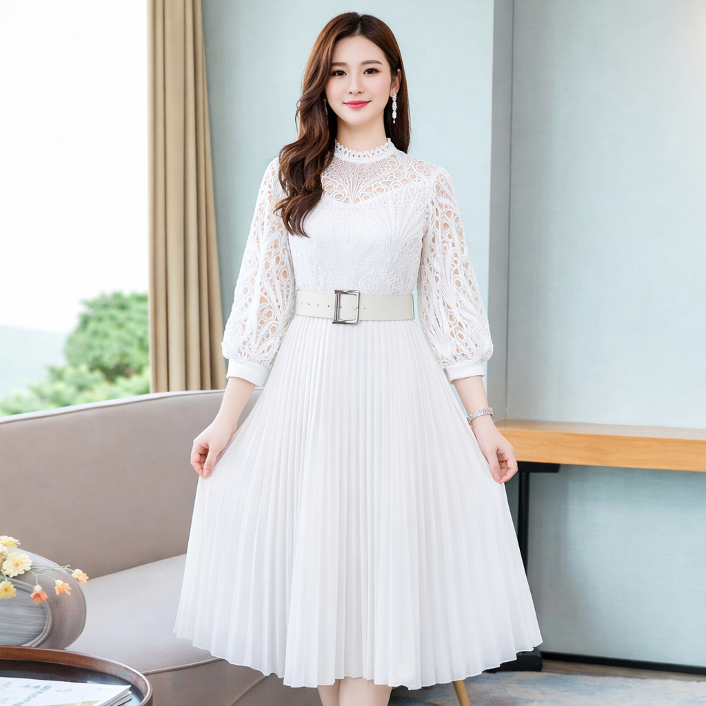 SHEERA'S CHOICE Dress Wanita plisket motif brokat/dress pesta perempuan plisket