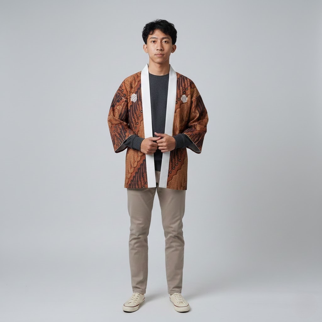Kimono Haori Polyester Brown Batik Parang Classical Premium