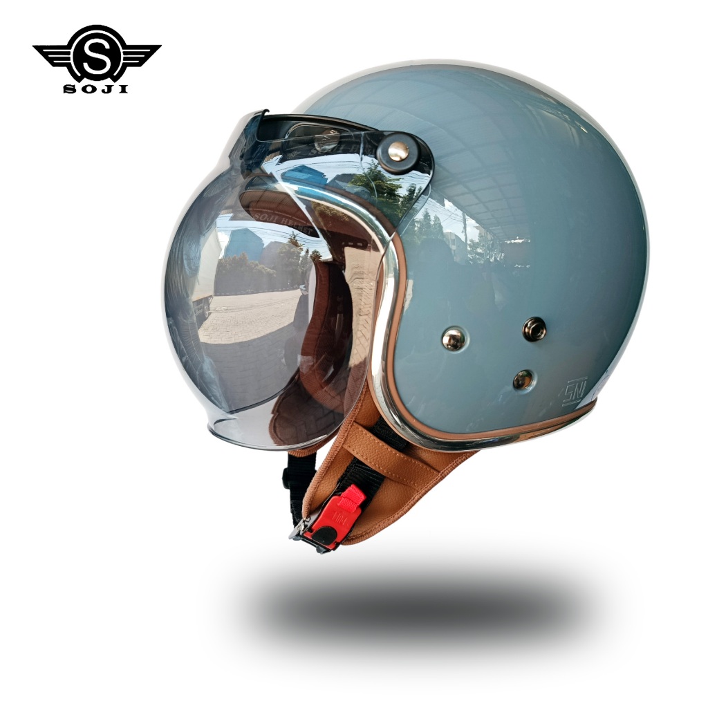 Helm SOJI Raya Helem Retro Wanita Hijab Dewasa Warna Pastel SNI Original WARNA ABU VESPA helem bogo