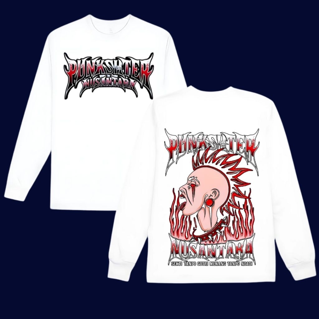 Promo Kaos Longsleeve Punkshter Nusantara Bahan Cotton Combed Tebal Murah Dan Halus Warna Putih