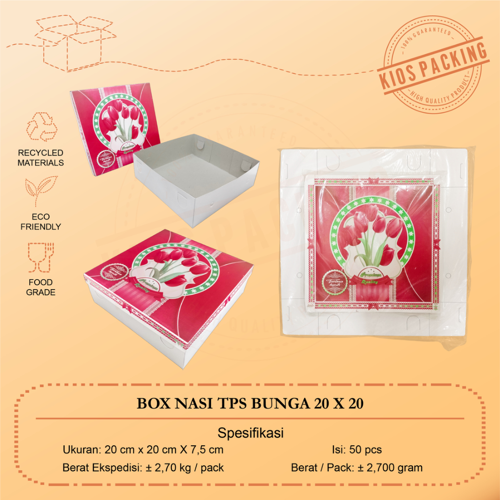 Dus | Box 20x20 | Kotak Nasi Kue Makanan Motif Bunga 20 x 20