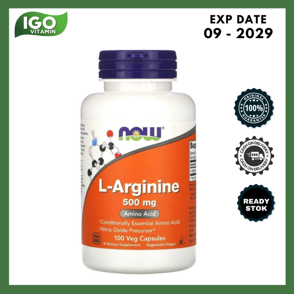 NOW Foods L-Arginine 500mg 100 Veg Capsules  - asam amino darah tinggi