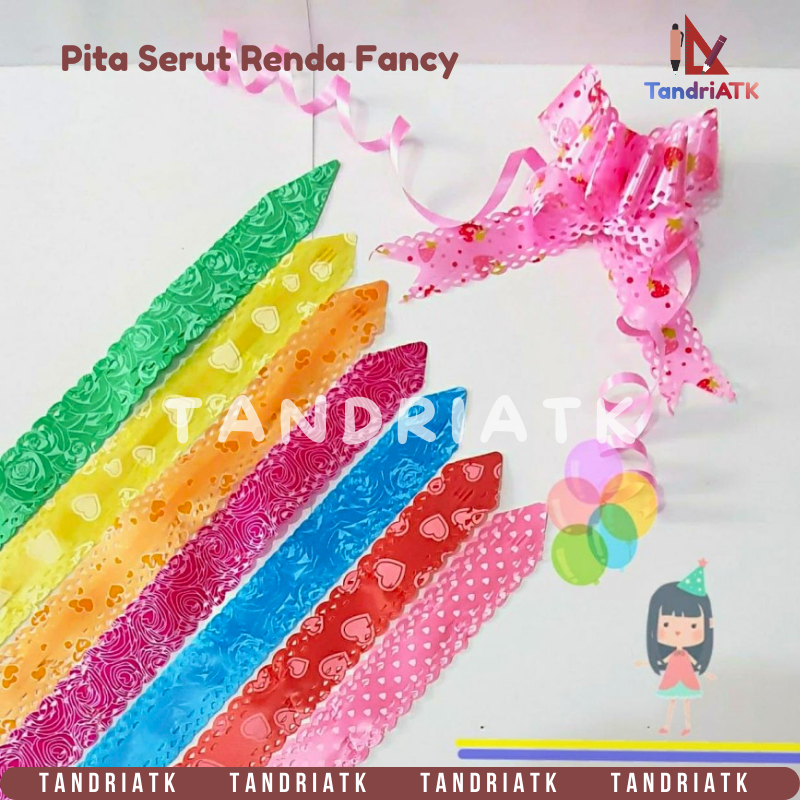 (1 Pak Isi 10 Pcs) Pita Tarik/ Pita Serut RENDA Motif Fancy 18 mm/ 23 mm/ 30 mm