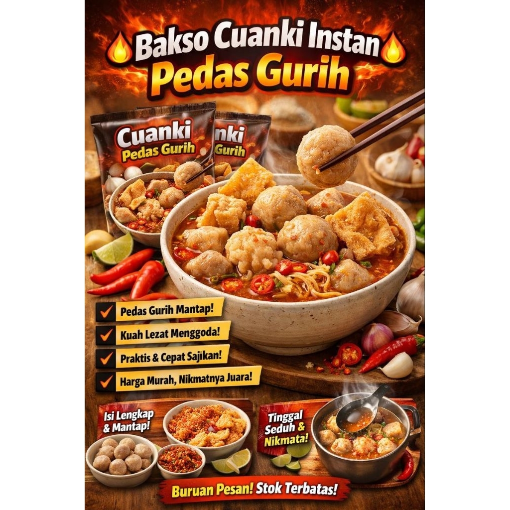BAKSO CUANKI INSTAN PEDAS GURIH [MURAH]