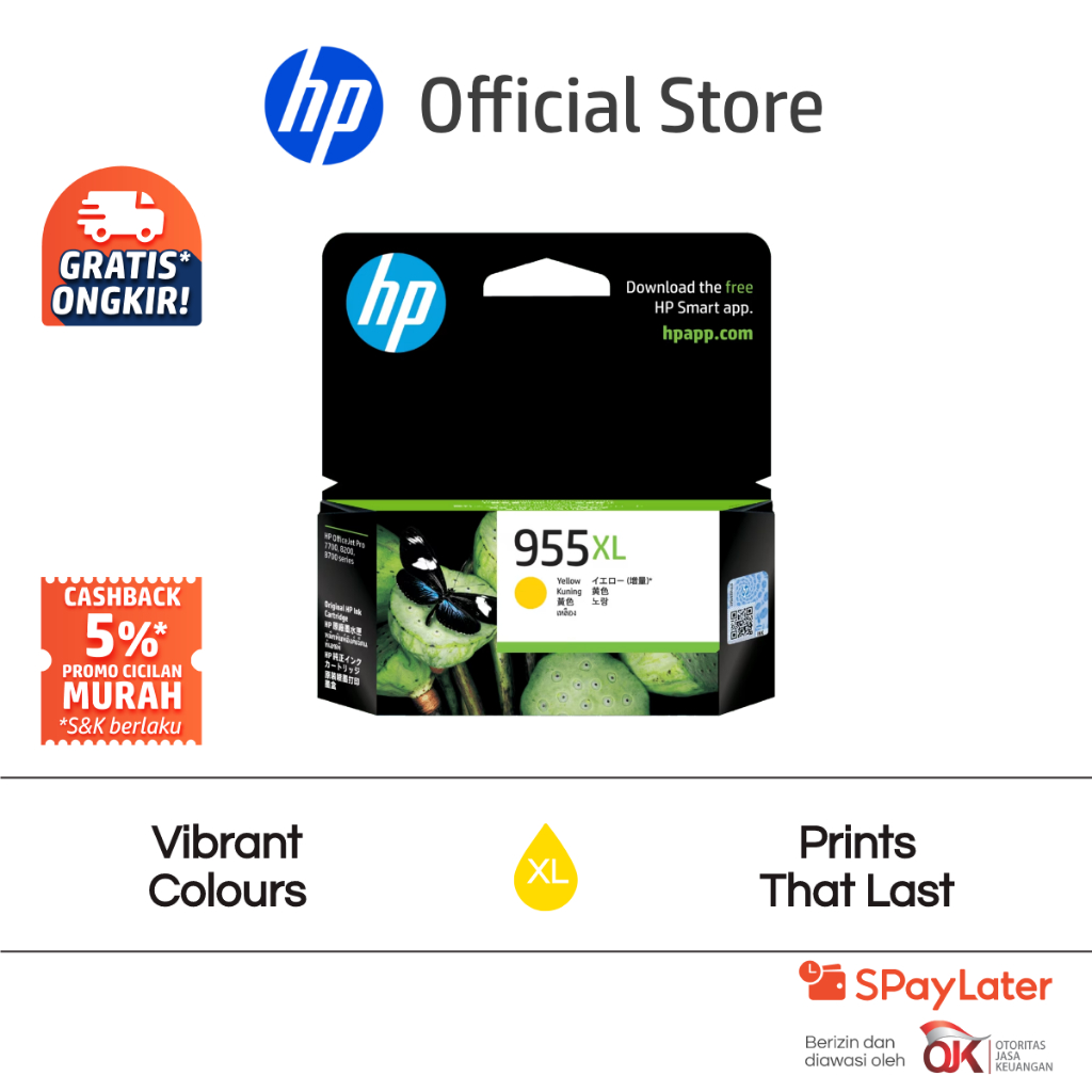 Tinta Printer HP 955XL High Yield Yellow Original Ink Cartridge Warna Cartridge Asli HP OfficeJet Pr