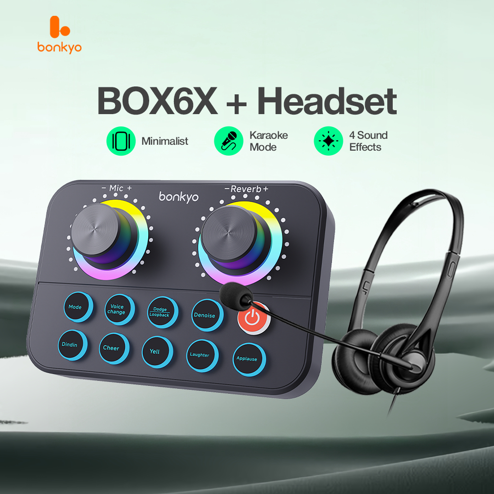Bonkyo Soundcard BOX6X + Headset SY-449 - Soundcard Live Stream Karaoke Anti Kebisingan Efek Suara V