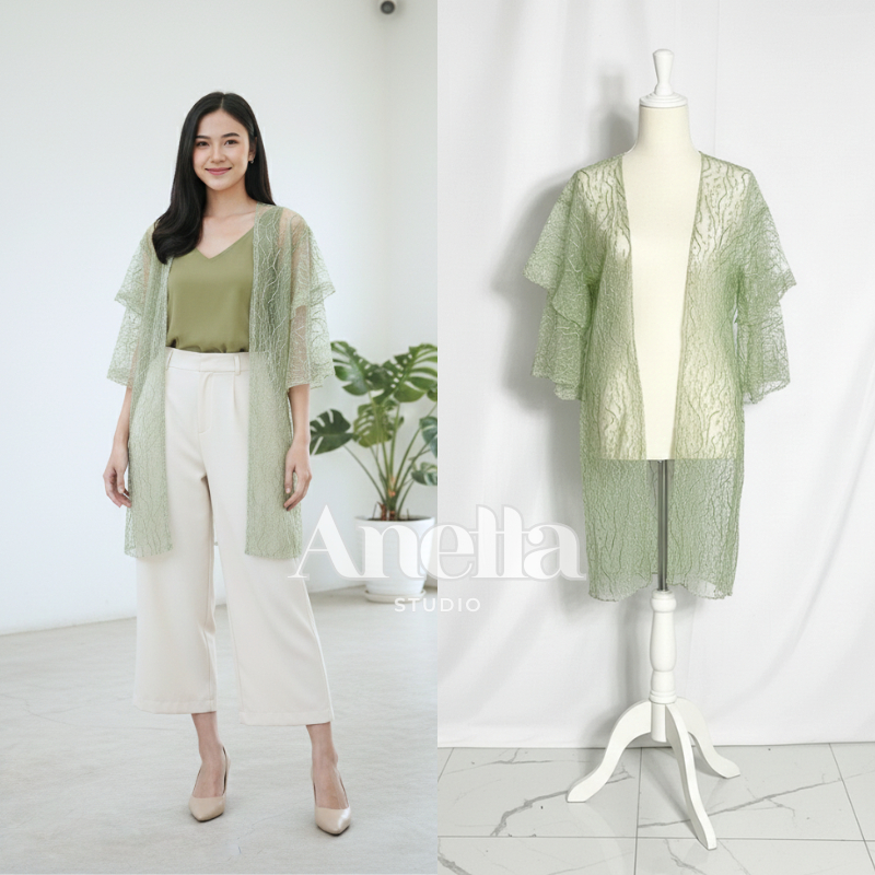 Anetta Studio - Outer Brokat Lace Payet Rompi Model Kimono Tunik Brokat Kondangan