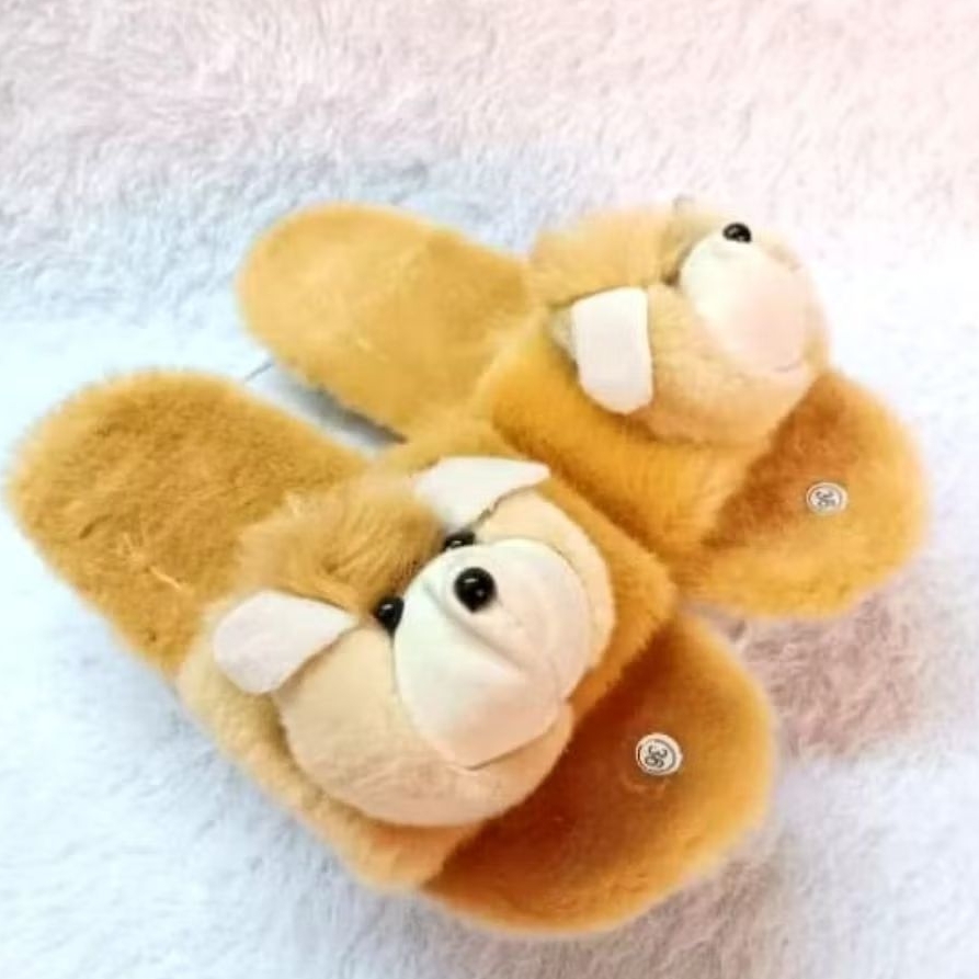 Sandal Bulu Boneka Selop Sendal Kamar Rumah Sandal Hotel Ukuran 26-35 Anak Perempuan Bulu Halus Lemb