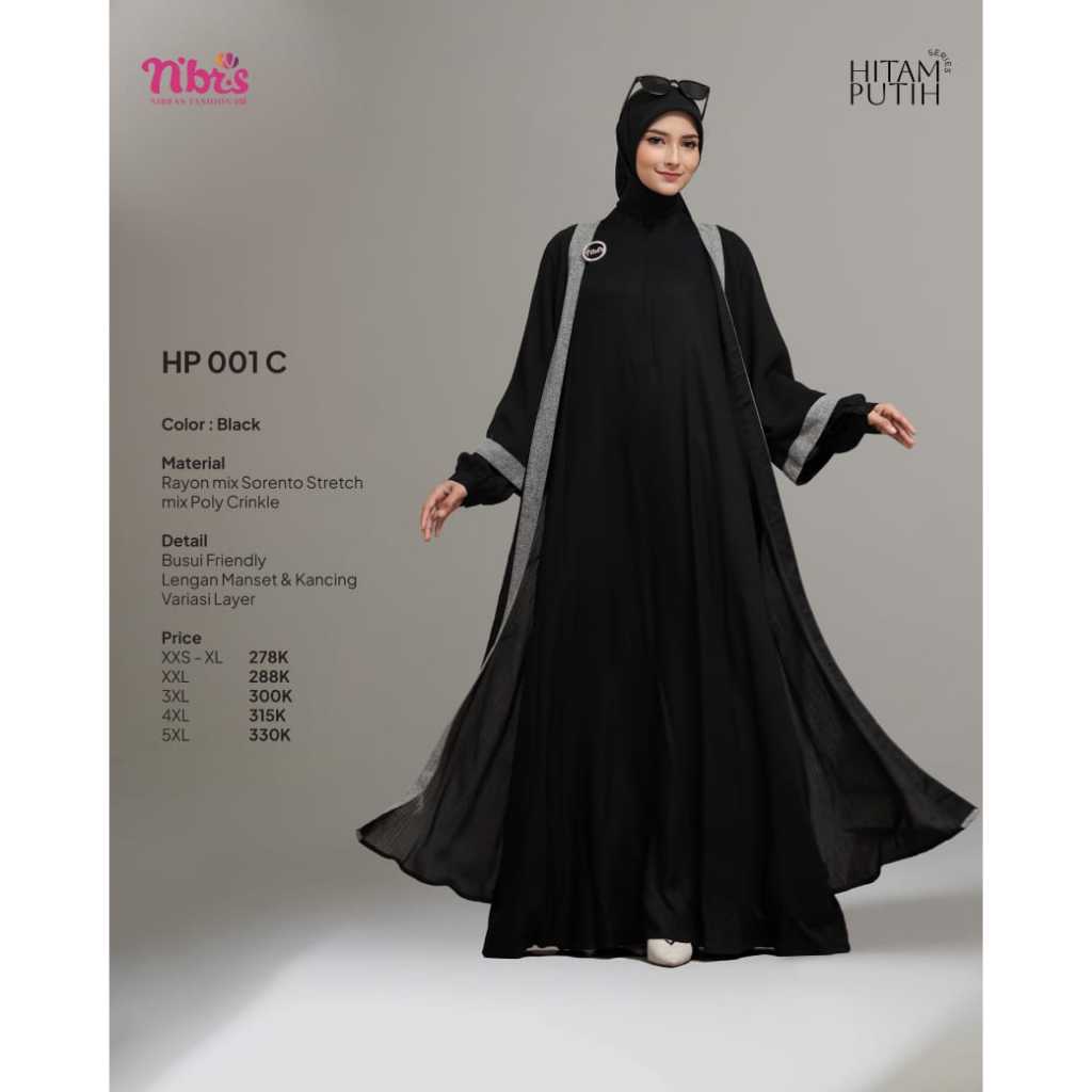 GAMIS NIBRAS HP 001 C BLACK 2025 TERBARU ORI BAHAN RAYON WARNA HITAM POLOS