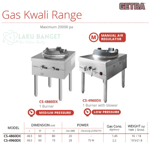 GETRA Gas Kwali Range 1 Burner CS-4860DX / Kompor Kwali Range 1 Burner dengan Blower GETRA CS 4960DX