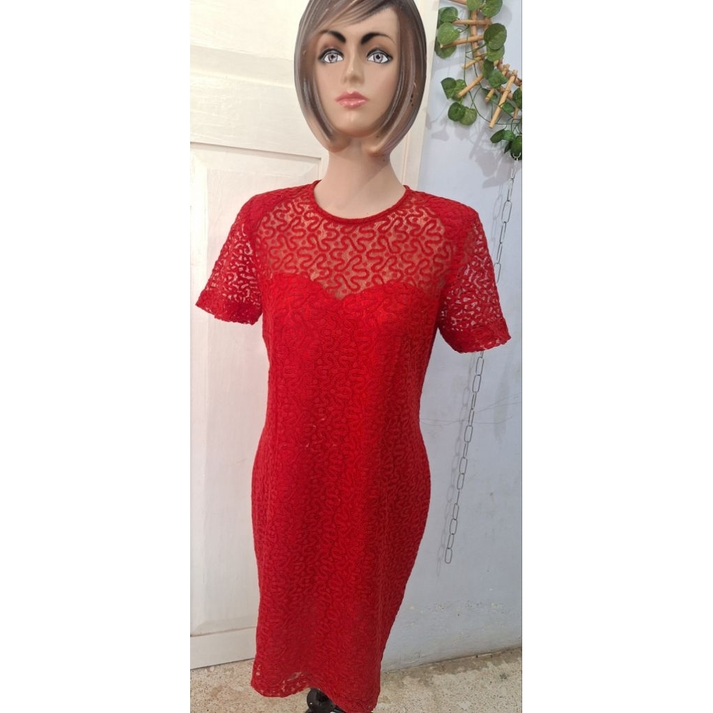 dress span brukat merah size remaja dewasa