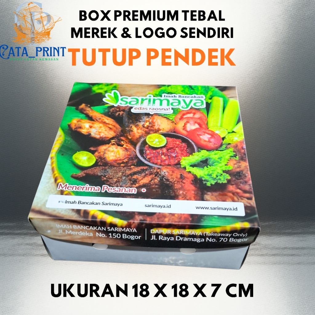Cata Print | Box Ayam Bakar Premium 18 x 18 x 7 cm | Custom Logo dan Merek Sendiri | Box Ayam Nasi |