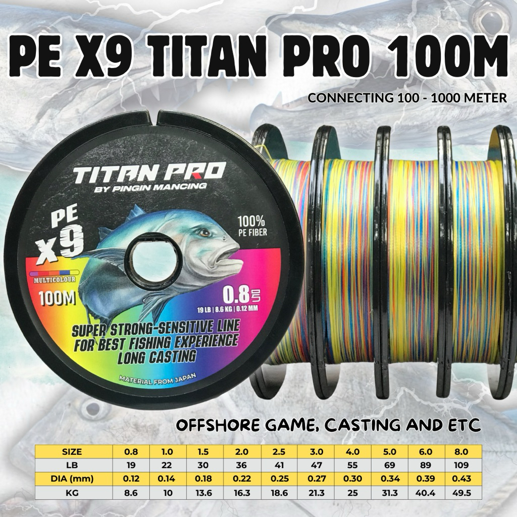 Senar Pancing Pe X9 Multi Color Pelangi Panjang 100 Meter Super Kuat Tekstur Halus Connecting Titan 