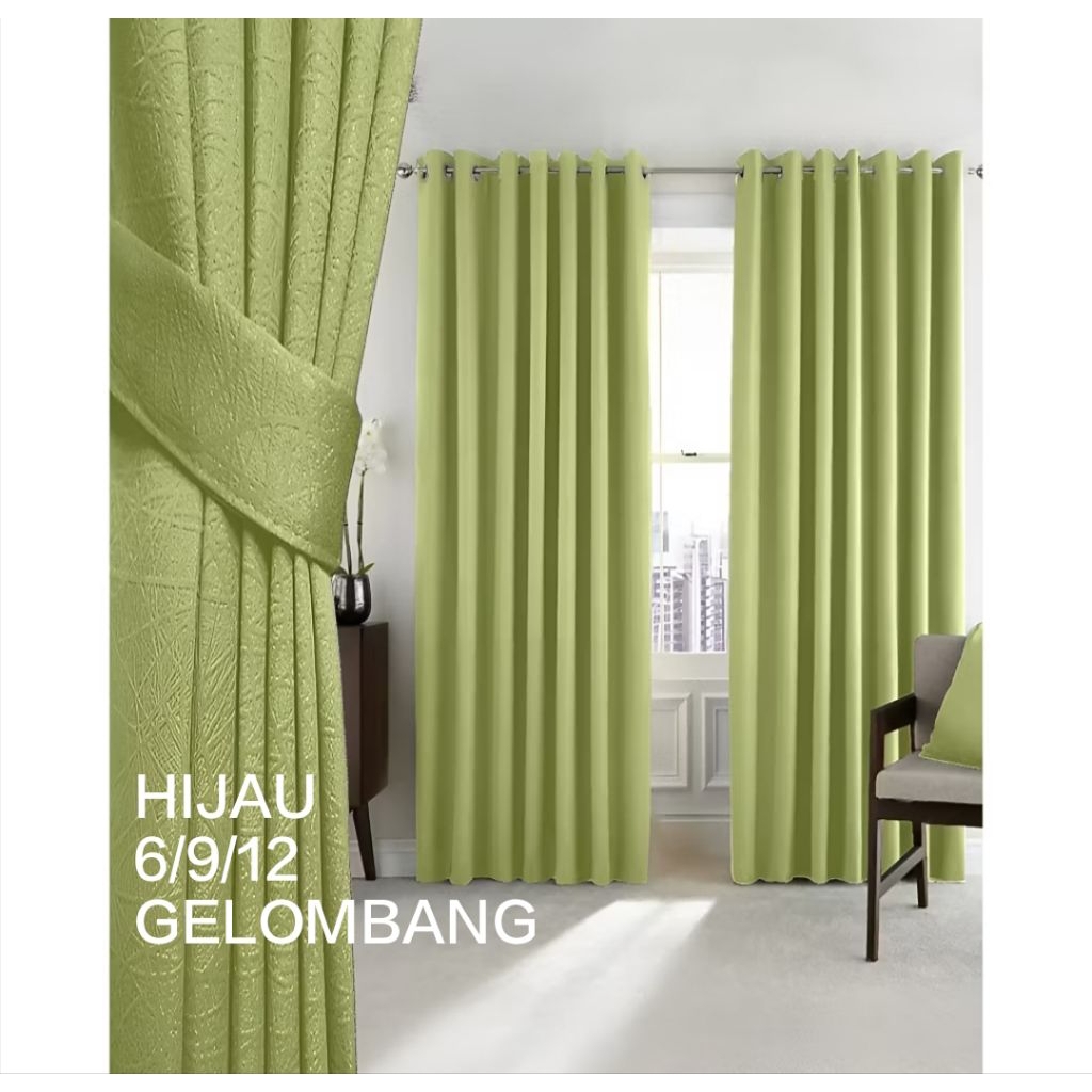 Gorden Jendela Kamar Tidur HIJAU 6/9/12 Gelombang | Gorden Blackout Premium | Gorden Blackout Import