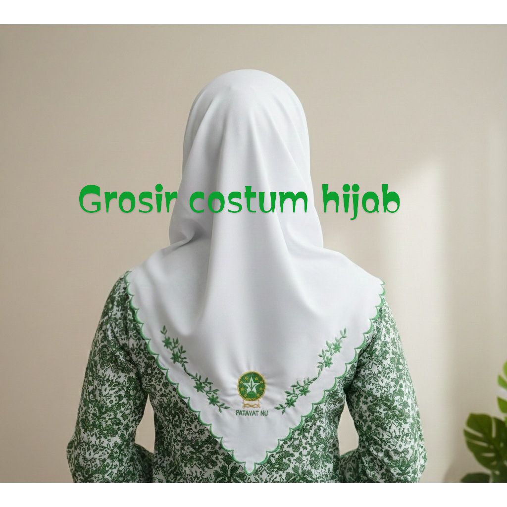 Jilbab/hijab fatayat Nu logo motif bunga Bordir rapi