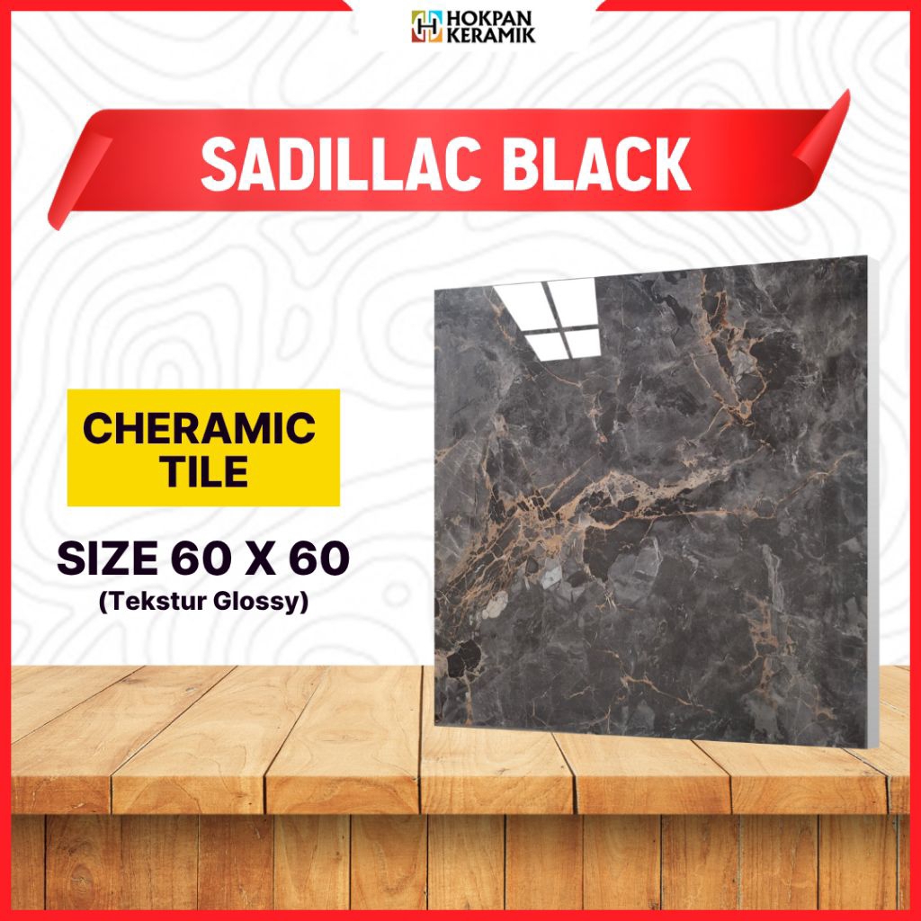 Keramik Lantai Motif Sadillac Black 60x60 Glossy - Hokpan Keramik