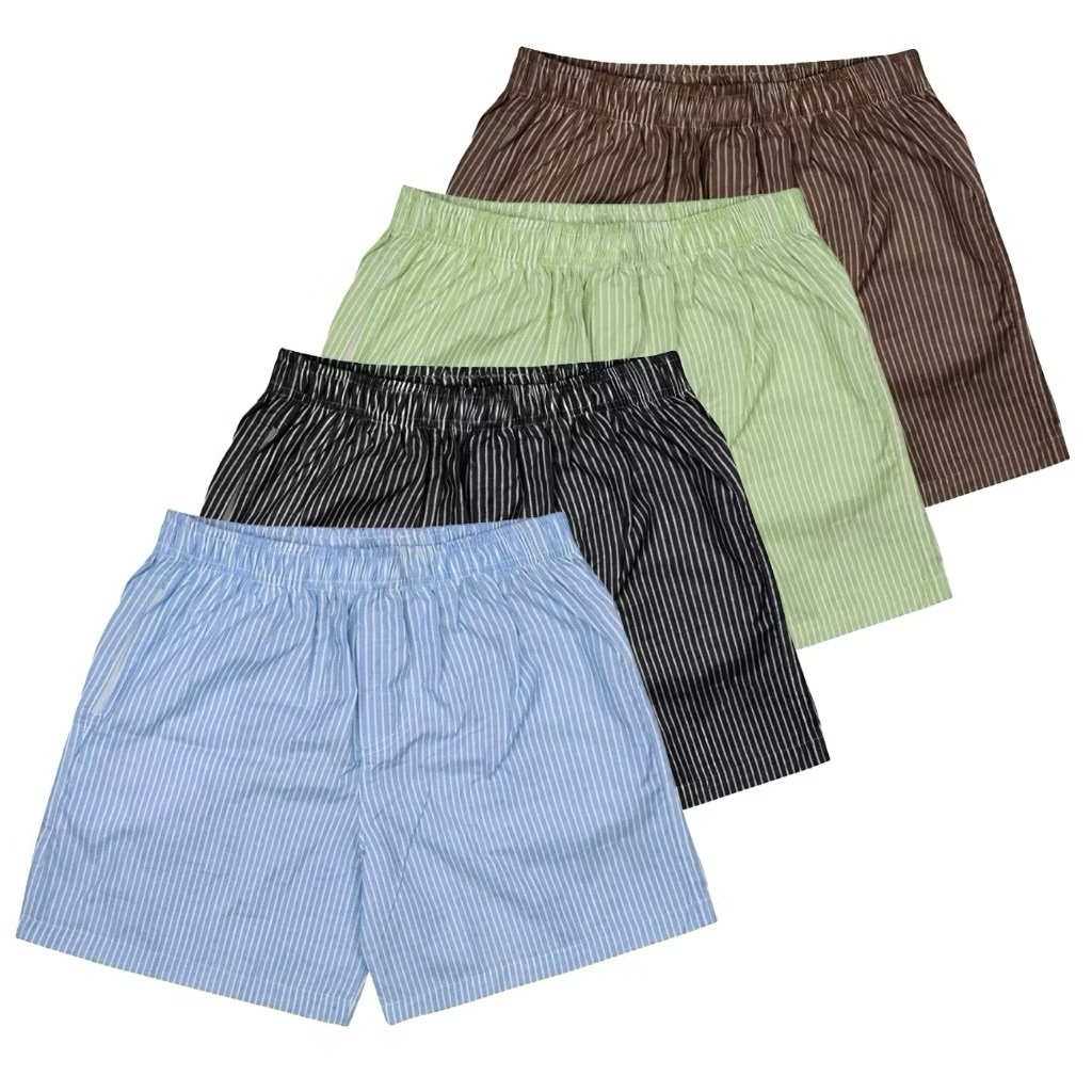 CELANA PENDEK PRIA WANITA KOLOR BOXER MOTIF GARIS GARIS SALUR
