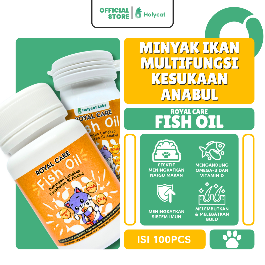 Minyak Ikan untuk Kucing Fish Oil 3 Vitamin D Kemasan Softgel