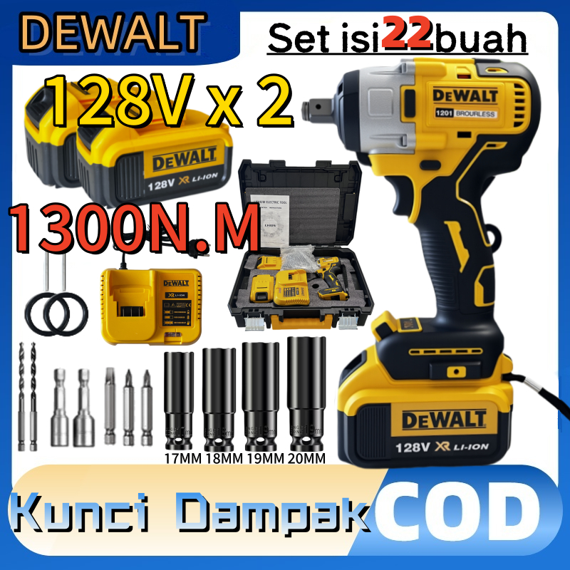 DEWALT Impact Wrench Cordless KunciDampak Tanpa Sikat Set Kunci DampakListrik Tanpa Kabel 128V denga