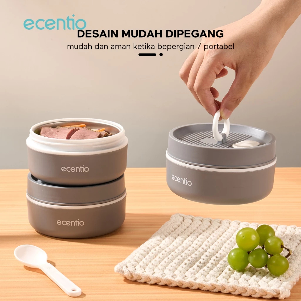 Ecentio Lunch Box Set 3pcs Rantang Susun Lunch Box Portabel Tempat Bekal Makanan Tahan Panas