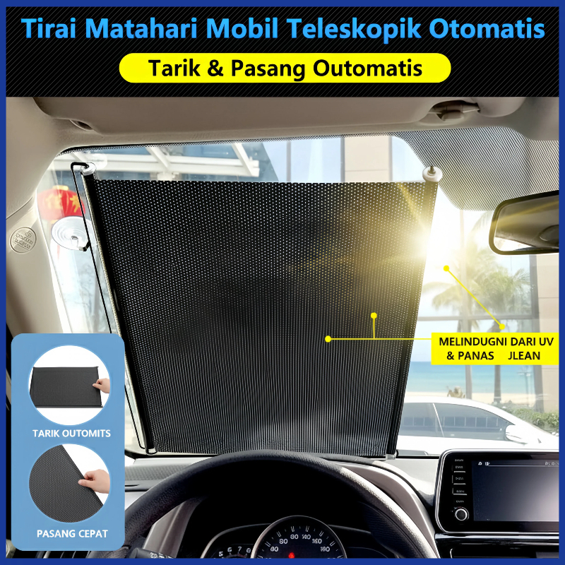 Tirai Mobil Otomatis Krey Kaca Jendela Anti Panas UV Sunshade Gulung Teleskopik Bonus 3 Buah Sucker