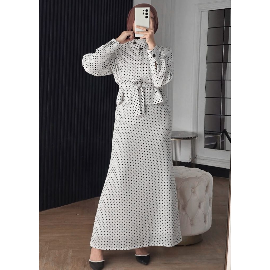 LUXE_ID_ One Set Polka 2 | One Set Wanita | Skirt Polka | Stelan Polka | Blazer | Jaket Polka | Kore