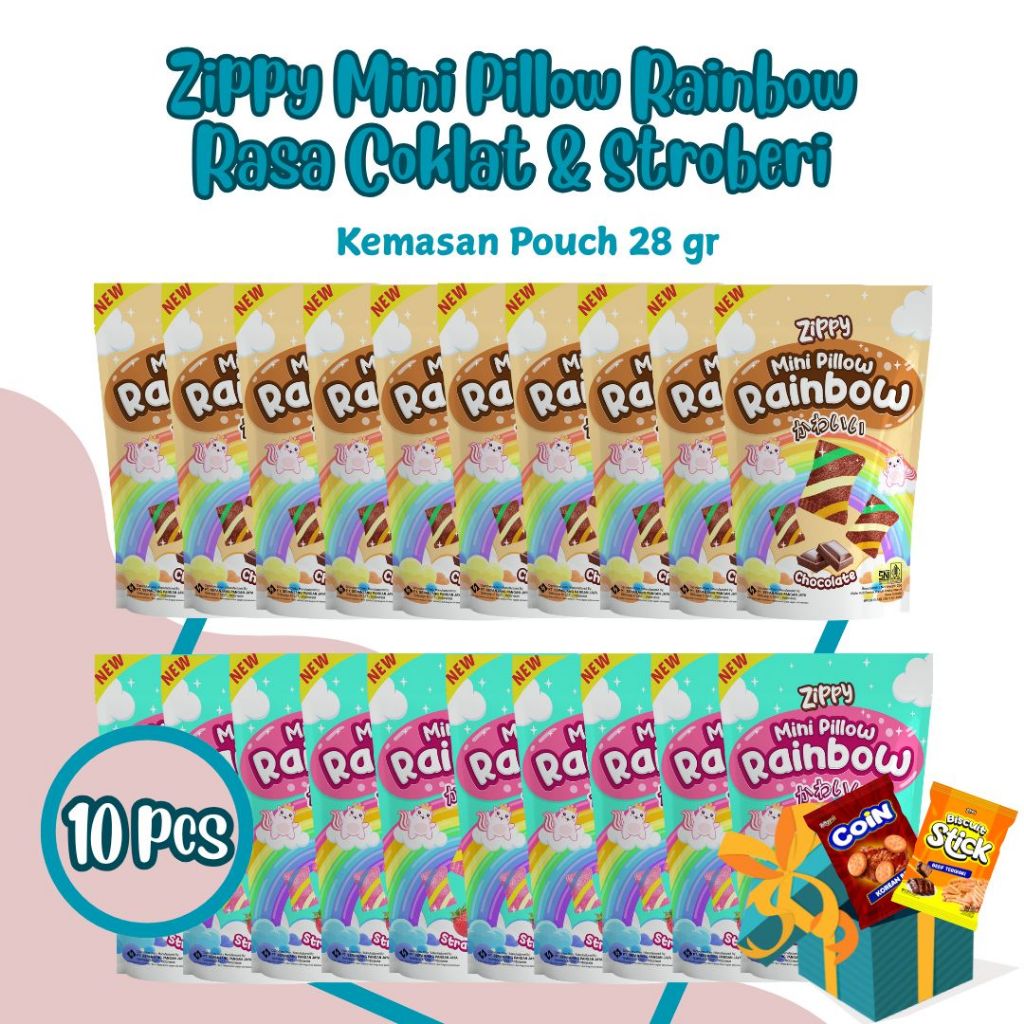 ZIPPY MINI PILLOW RAINBOW Biskuit Kemasan Pouch 28 - Isi 10 pcs