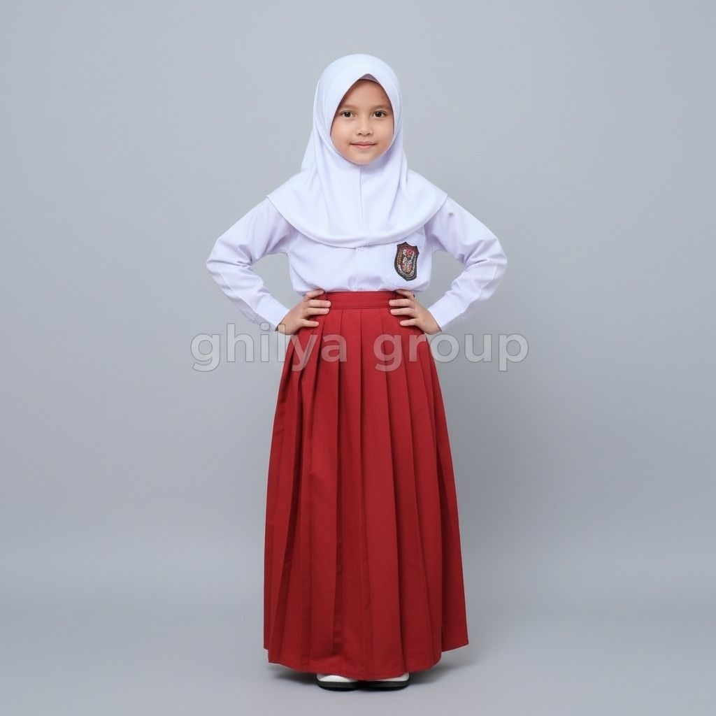 setelan sd, setelan merah putih, setelan sd perempuan, rok merah, rok sd, baju putih sd, baju sd pan