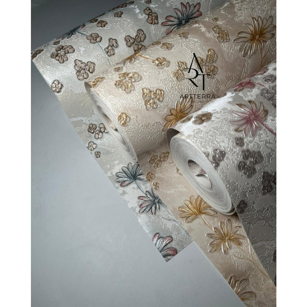 Wallpaper Dinding Vinyl Motif Bunga Klasik Floral Bertekstur