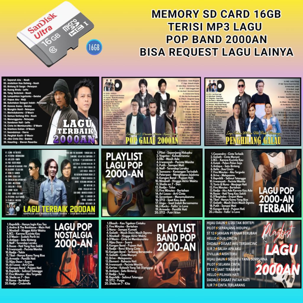 MEMORI CARD MP3 MP4 LAGU POP INDONESIA - SD CARD 16GB MP3 LAGU POP - MEMORY HP SPEAKER PORTABLE -  L