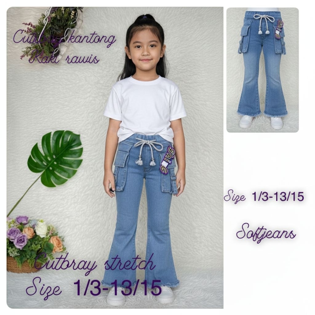 Cutbray kantong depan anak cewek umur 2 - 12 tahun / Levis panjang anak perempuan / Celana cutbray a
