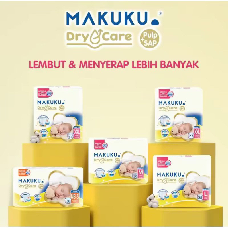 GC Kosmetik Pempers Makuku Dry Care Diapers Tape / Pants Pulp SAP Diapers Perekat / Celana | Size NB