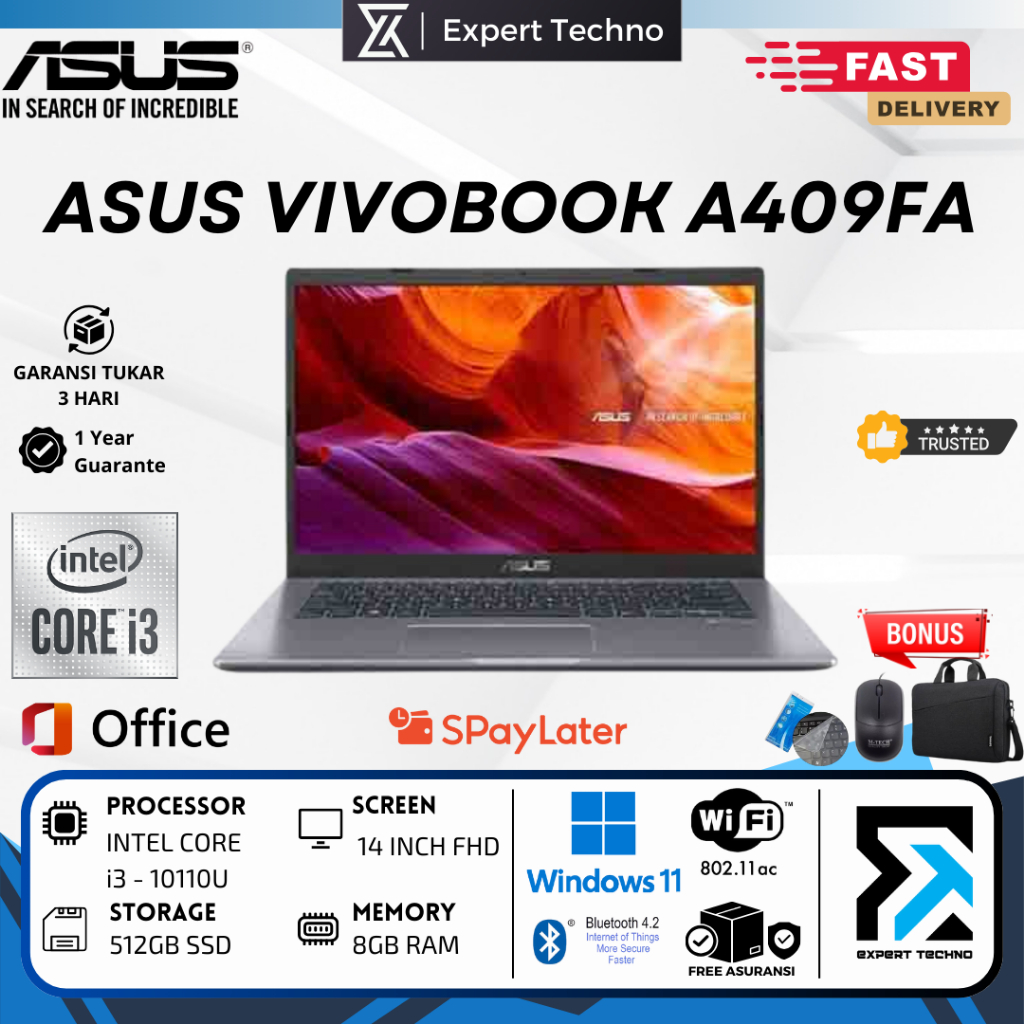 Asus Vivobook A409FA Intel Core i3-10110U 8GB RAM 512GB SSD 14INCH Finger Windows 11