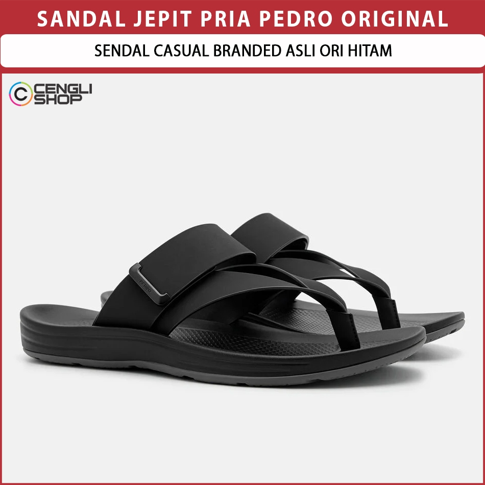 PM004 SANDAL JEPIT PRIA PEDRO ORIGINAL SENDAL CASUAL BRANDED ASLI ORI HITAM
