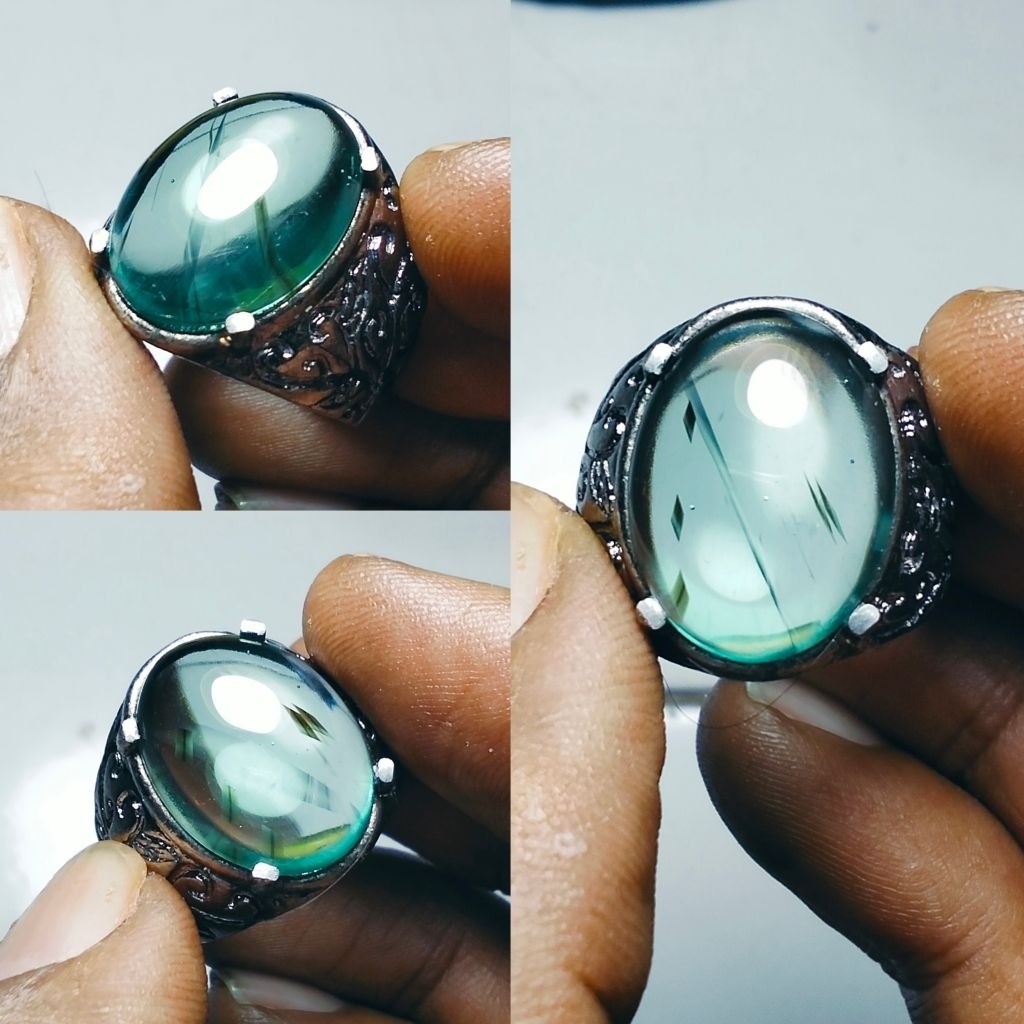 Batu cincin natural kinyang daun ada serat hitam rambut Xx67