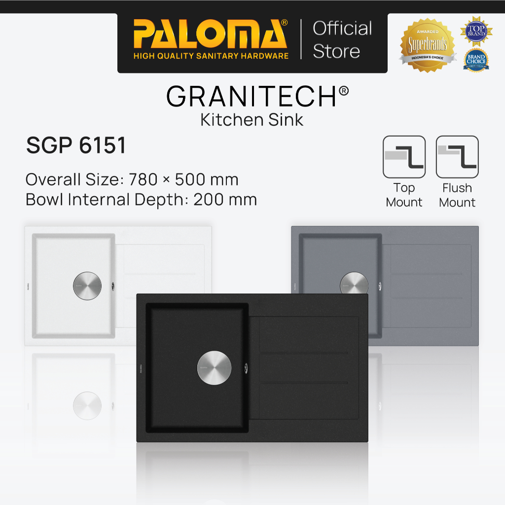 PALOMA SGP 6151 Kitchen Sink Bak Cuci Piring Dapur Granitech 1 Bowl Topmount Flushmount Granit Tech 