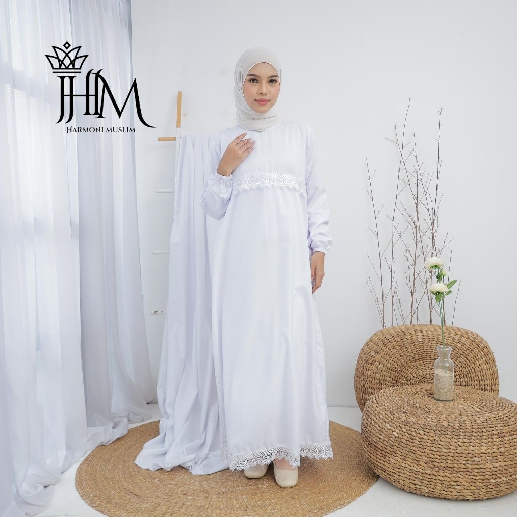 Gamis putih dan hitam umroh haji dress wanita muslim bahan katun premium