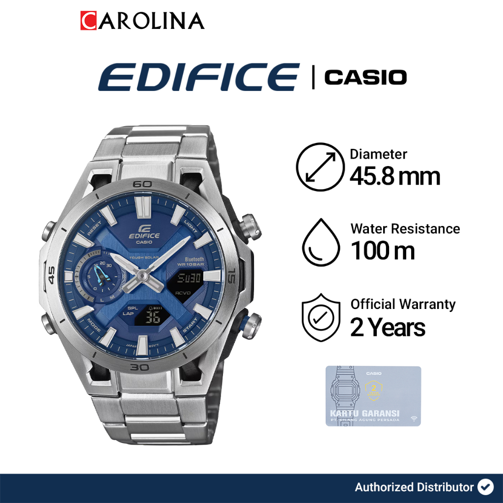 Jam Tangan Pria Casio Edifice ECB-2300D-2A Tough Solar Blue Dial Stainless Steel Strap