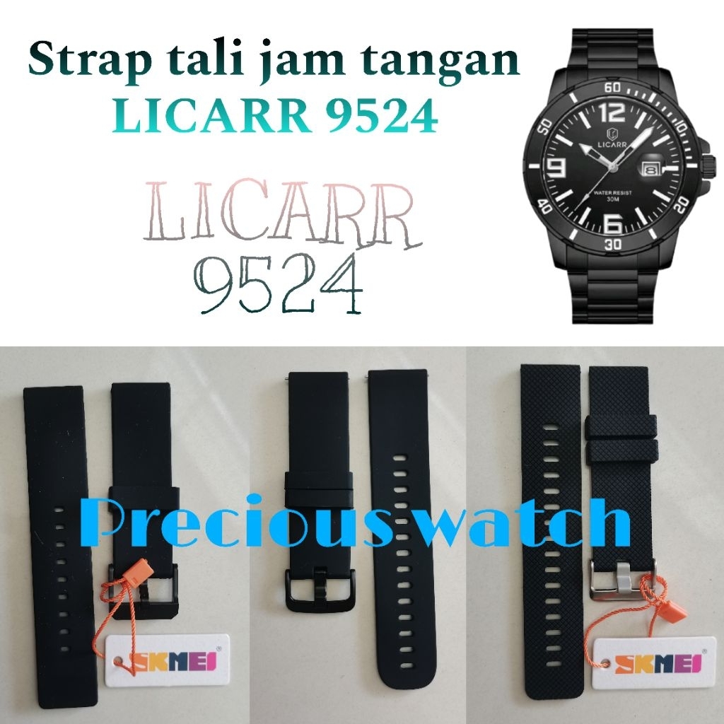 STRAP TALI JAM TANGAN LICARR 9524 BAHAN RUBBER LURUS 22mm STRAP LICARR-9524