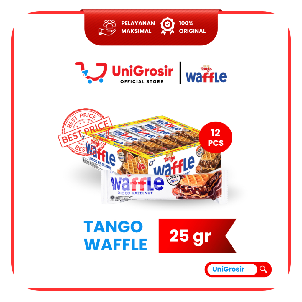 [UniGrosir] TANGO WAFFLE CHOCO HAZELNUT WAFER COKLAT ~ 25 gr x 12 pcs BOX
