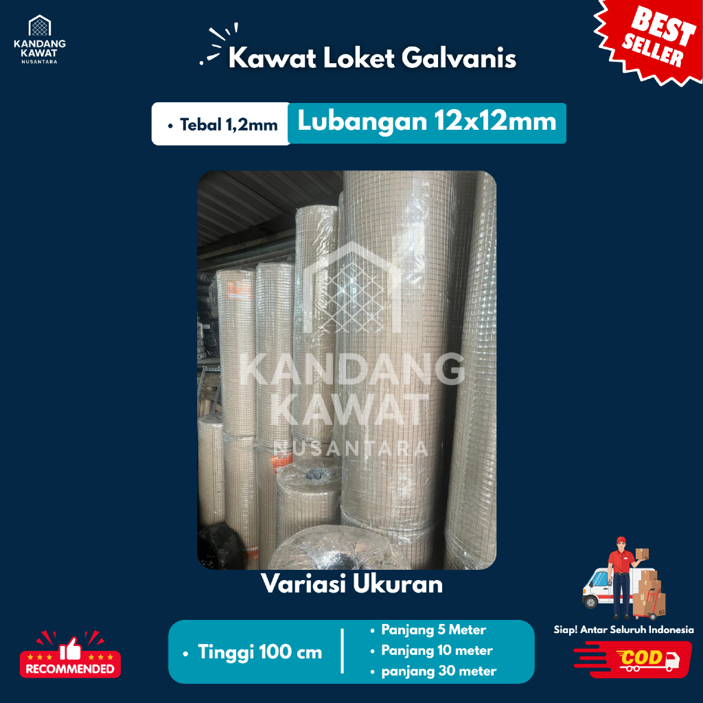 KAWAT LOKET RAM GALVANIS - 1,2 MM LUBANGAN 12 X 12 MM TINGGI 100 CM | PANJANG 5 METER, 10 METER, 30 
