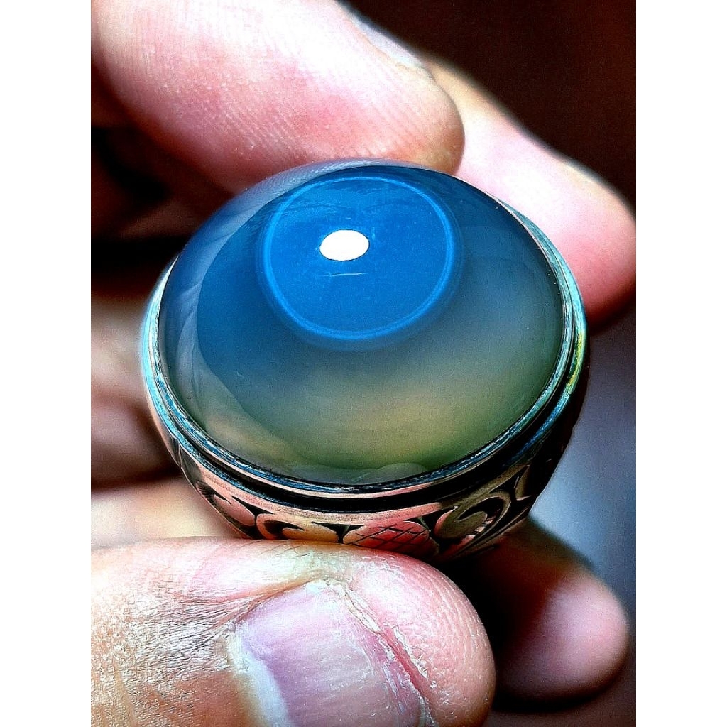 Natural batu akik cimpago biru sulaiman mata ring perak