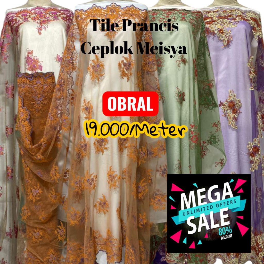 TERMURAH Bakal Kain Kebaya Brukat Tille Bordir Corneli Bunga Ceplok Tumpal Termurah Brokat Tile Meis