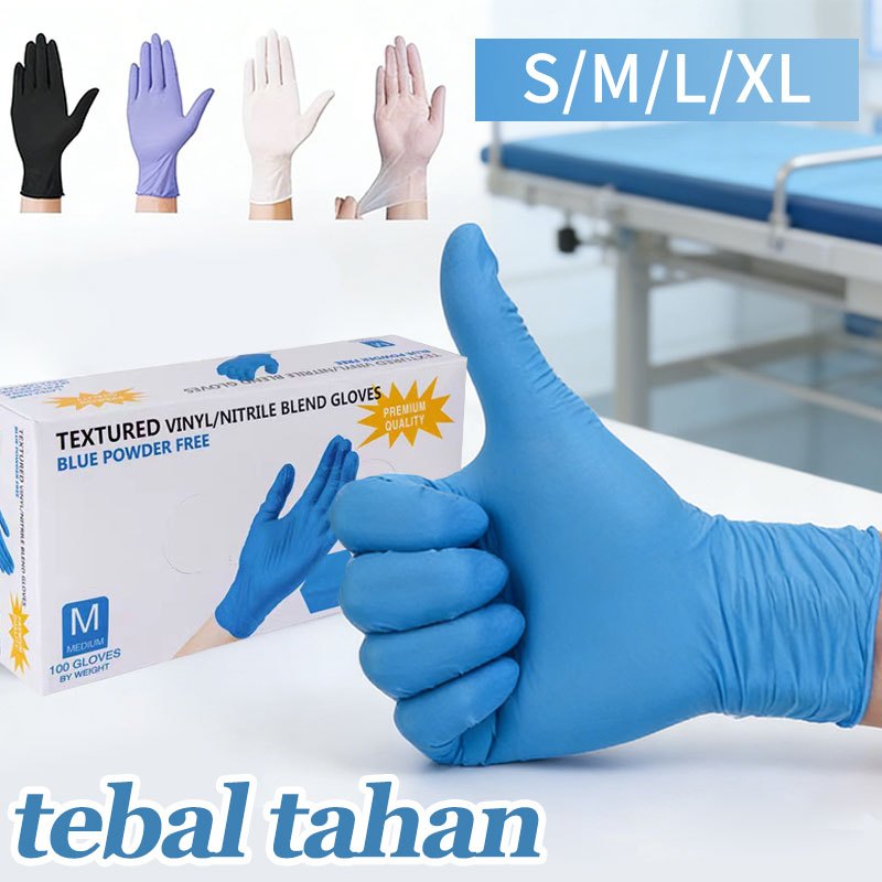 Sarung Tangan Nitrile Safeglove Medis Food Grade Isi 100 Pcs / Nitril Biru Hitam Ungu Anti Minyak