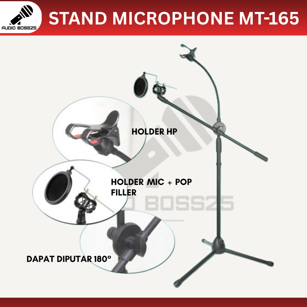 Audio Biss Stand Mic MT 165 Tripod Microphone Stand Mic Lantai Jepit HP Holder HP / Stand Mikrofon