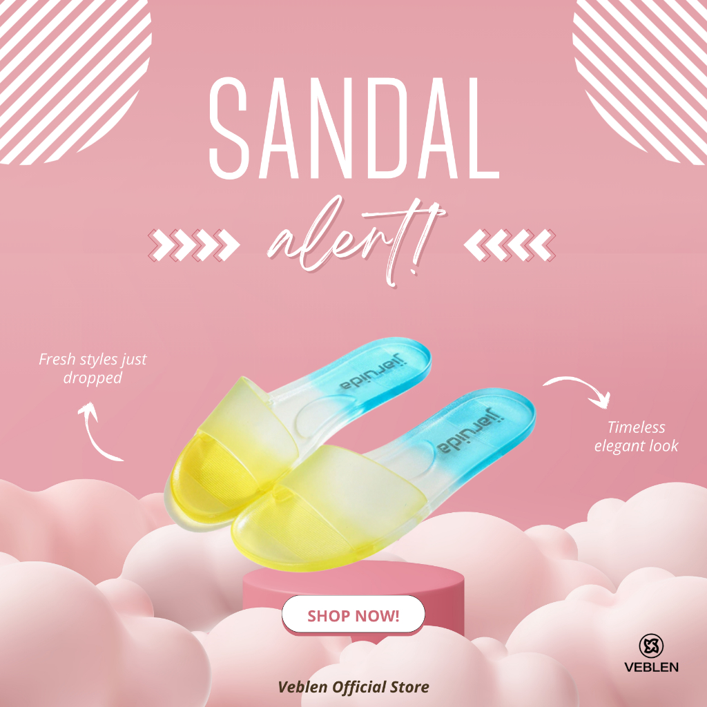 VEBLEN OFFICIAL STORE Sandal Flat Slide Wanita Bahan Silikon Elastis Transparan Anti Bakteri