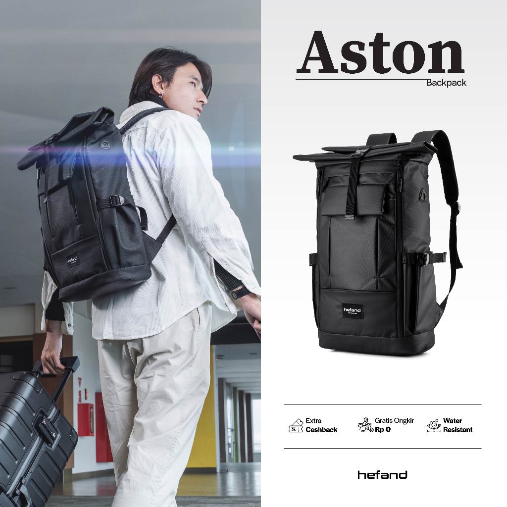 Hefand - Tas Ransel Pria Backpack Aston Tas Laptop Punggung Travelling Outdoor Pria Wanita Tas Lepto