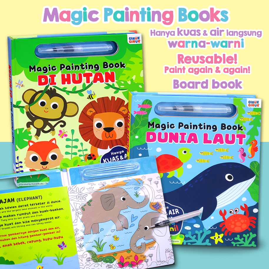 Buku Painting Ajaib pakai kuas + air aja Reusable (bisa berulang kali) - Magic Water Painting Book